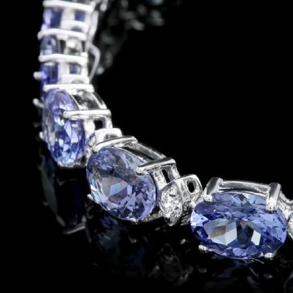 14K Yellow or White Gold Tanzanite Diamond Tennis Bracelets - Picture 5 of 9